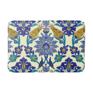Monogram Azulejo Ceramic Style Vintage Ornament Bath Mat