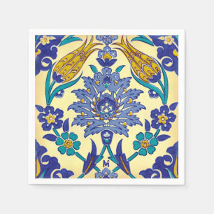 Monogram Azulejo Ceramic Style Vintage Ornament Napkin
