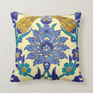 Monogram Azulejo Ceramic Style Vintage Ornament Throw Pillow