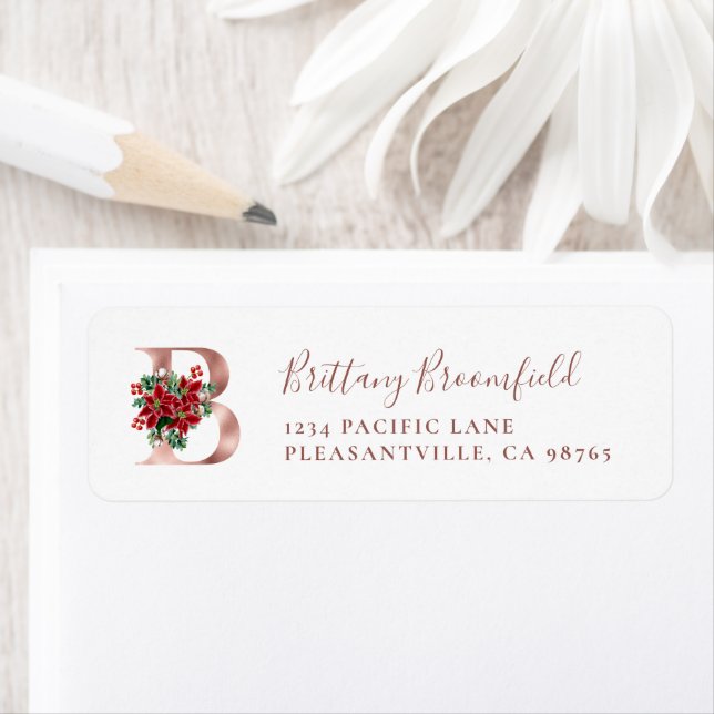 monogram B Christmas Rose Gold Return Address (En situation)