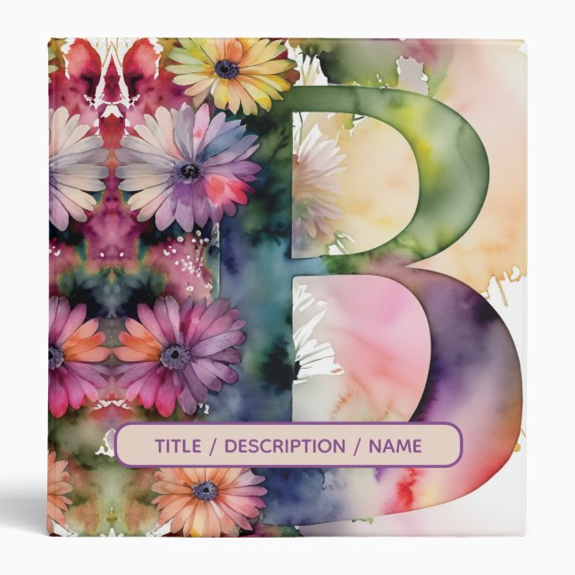Monogram B Daisy Floral Watercolor Logo Business Binder (Front)