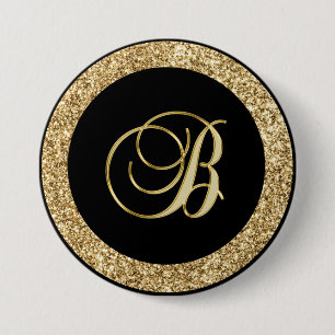 Monogram B elegant gold script 3 Inch Round Button