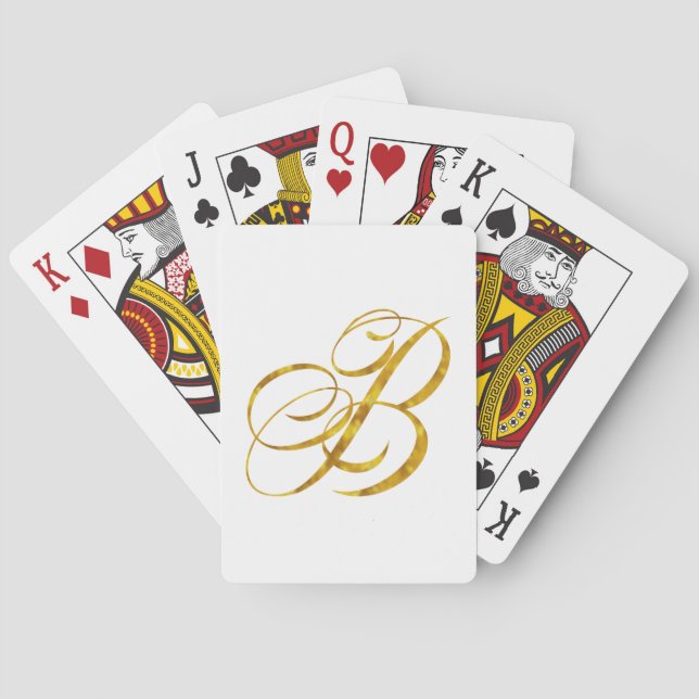 Monogram B Faux Gold Foil Metallic Letter Design Playing Cards (Back)
