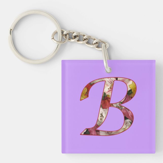 Monogram B Floral Design Keychain (Front)