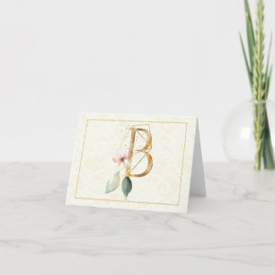 Monogram B Floral Note Card Gold
