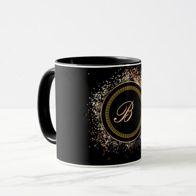 Monogram B gold on black Mug (Front Left)