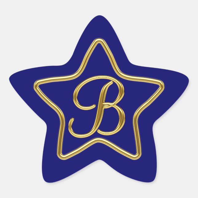 Monogram B in 3D gold Star Sticker (Front)