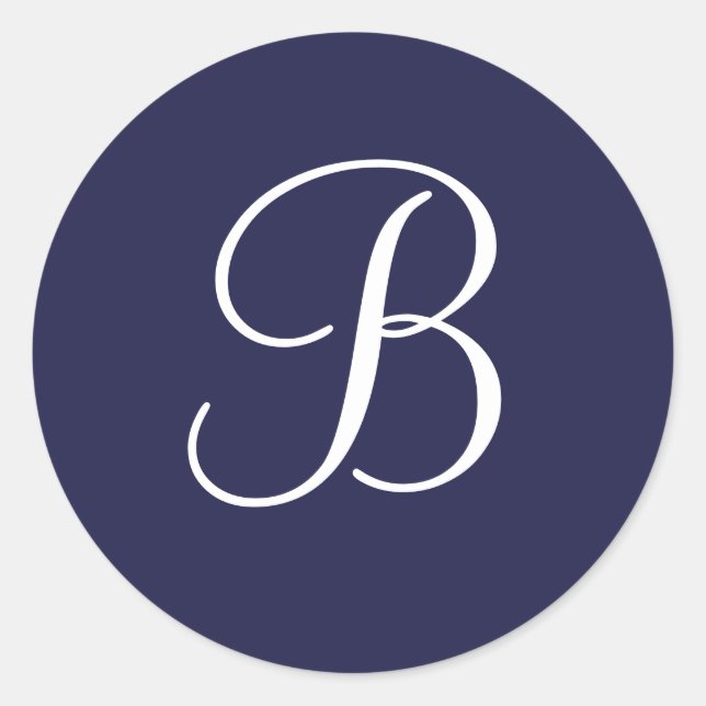 Monogram B in White on Navy Blue, Classic Round Sticker (Front)