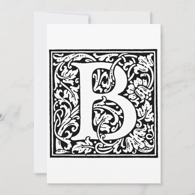 Monogram B Initial Black and White Floral Pattern  Holiday Card (Front)
