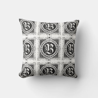 Monogram B Initial Black and White Floral Pattern Throw Pillow
