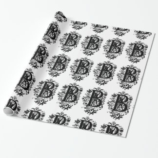 Monogram B Initial Black and White Floral Pattern Wrapping Paper