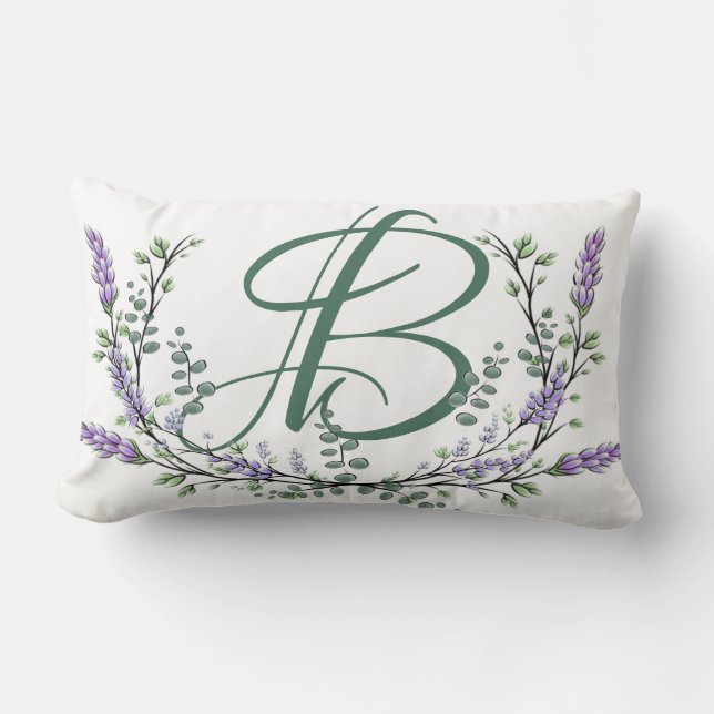 Monogram B Lavender Eucalyptus Lumbar Pillow (Front)
