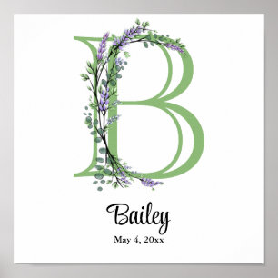 Monogram B Lavender Eucalyptus nursery  Poster