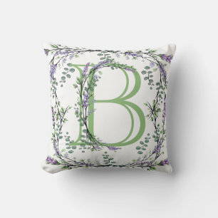 Monogram B Lavender Eucalyptus Throw Pillow