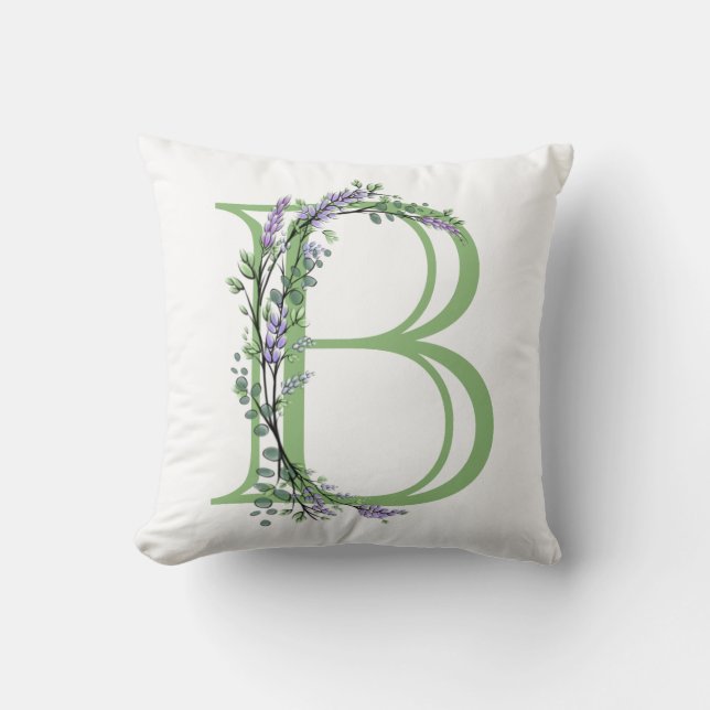 Monogram B Lavender Eucalyptus Throw Pillow (Front)