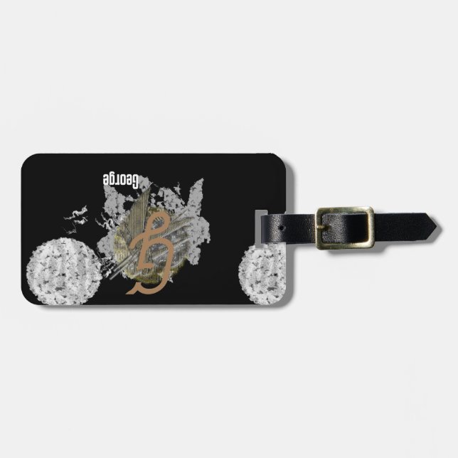 Monogram B Luggage Tag Name Address Phone (Front Horizontal)