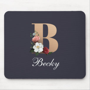 Monogram B, pretty floral design, Mouse Pad