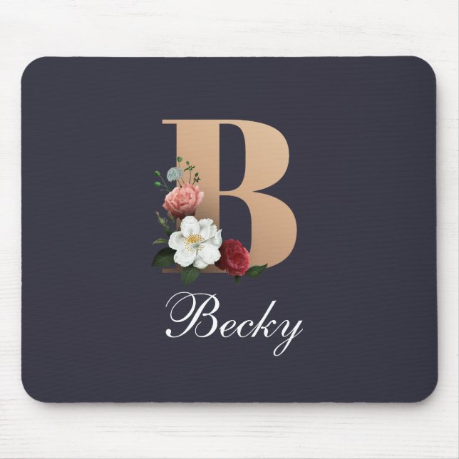 Monogram B, pretty floral design, Mouse Pad (Front)