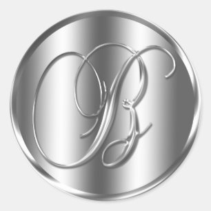 Monogram B Silver Colour Wedding Invitation Holida Classic Round Sticker