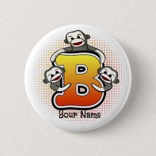 Monogram B Sock Monkey  2 Inch Round Button