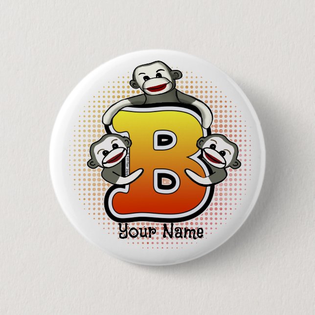 Monogram B Sock Monkey  2 Inch Round Button (Front)