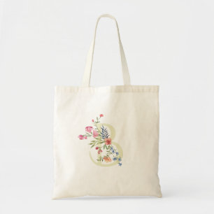monogram B wedding floral spring Bridal Shower Tote Bag