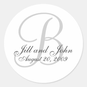 Monogram B Wedding White Bride Groom Seal Sticker