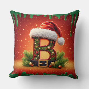 Monogram B With Christmas Holiday Charm 🎅 Throw Pillow