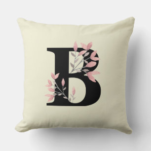 Monogram B with Pink Floral Sprays Throw Pillow