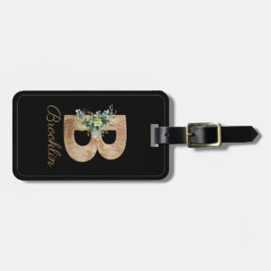Monogram B wood letter red flower Luggage Tag