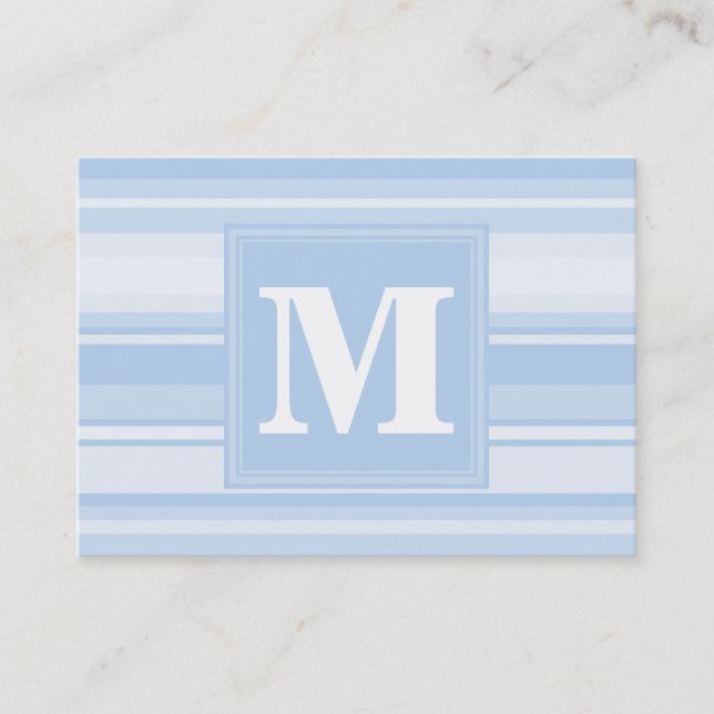 Monogram baby blue stripes business card (Front)