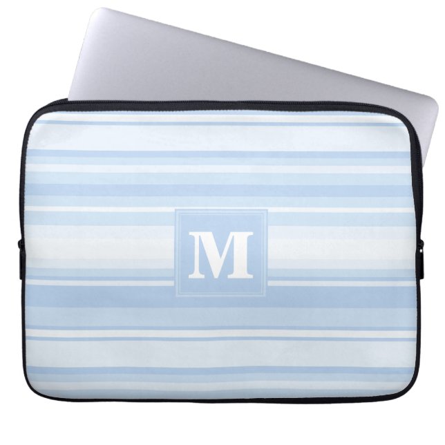 Monogram baby blue stripes laptop sleeve (Front)