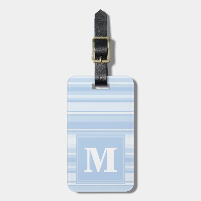 Monogram baby blue stripes luggage tag (Front Vertical)