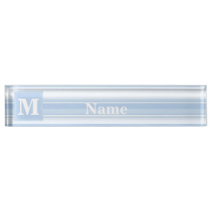 Monogram baby blue stripes nameplate