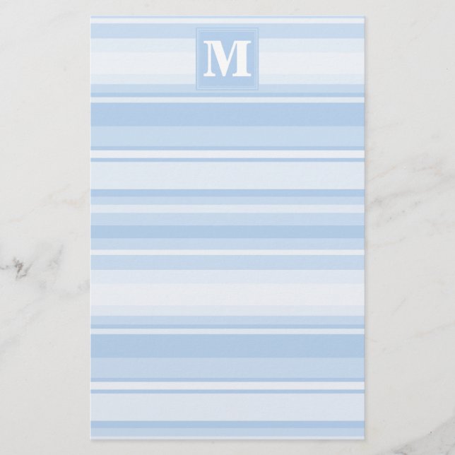 Monogram baby blue stripes stationery (Front)