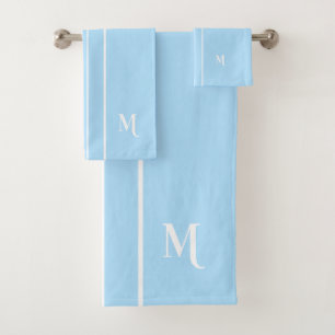 Monogram Baby Blue White Racing Stripes Boys Kids Bath Towel Set
