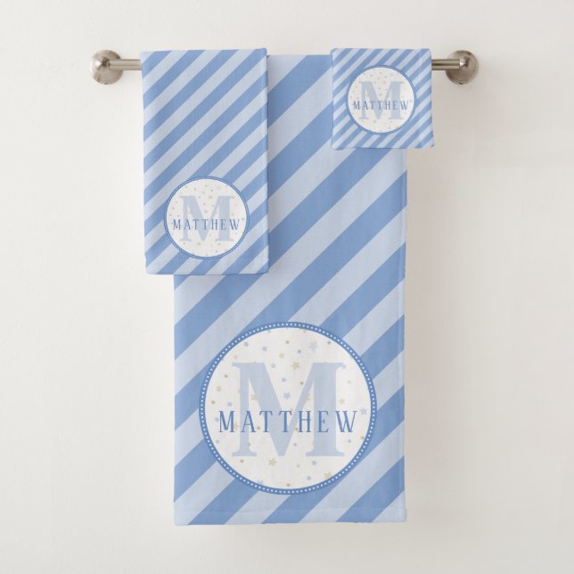 Monogram Baby Boy Blue Bath Towel Set (Insitu)
