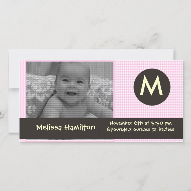 monogram baby  photo card (Front)