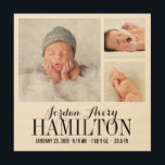Monogram Baby Photo Collage Print on Wood<br><div class="desc">Add three of your favourite newborn photos to create a beautiful unique photo collage wood art print. Personalize the design with your baby's name monogram and birthday, birth stats or other custom text. Click Customize It to move photos or change text fonts and colours to create a unique one of...</div>
