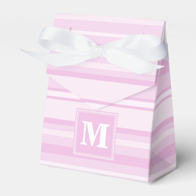 Monogram baby pink stripes favor box (Front Side)
