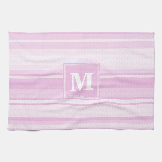 Monogram baby pink stripes kitchen towel (Horizontal)