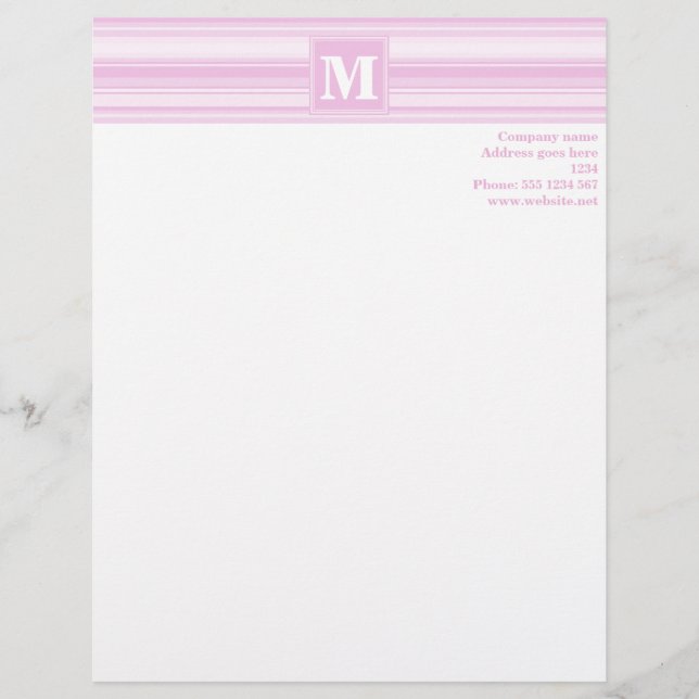 Monogram baby pink stripes letterhead (Front)