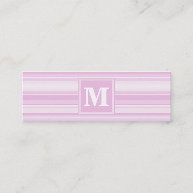 Monogram baby pink stripes mini business card (Front)