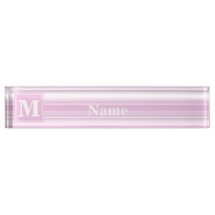 Monogram baby pink stripes nameplate