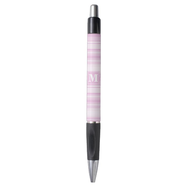 Monogram baby pink stripes pen (Front Vertical)