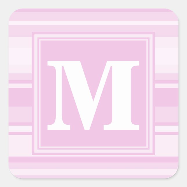 Monogram baby pink stripes square sticker (Front)