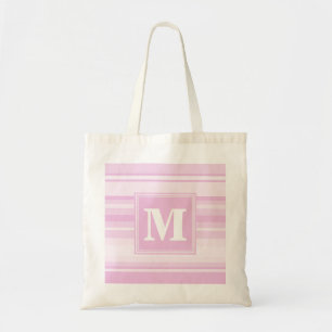 Monogram baby pink stripes tote bag