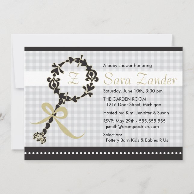 Monogram Baby Rattle Shower Invitation (Front)