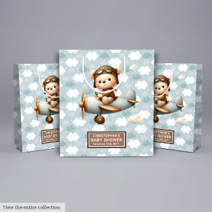 Monogram Baby Shower Gift Bag With Pilot Bear Art