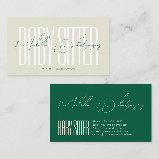 Monogram BABY SITTER modern script Business Card (Front/Back)